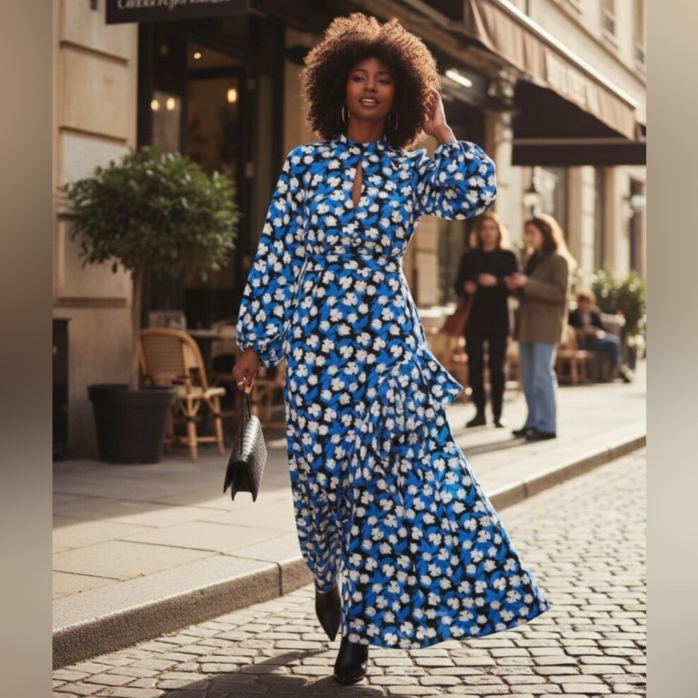 STAUD “Wells” Maxi Dress – Blue Dandelion Floral